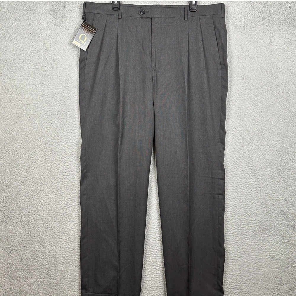 NEW Haggar Pants Mens 38X32 Charcoal Grey Dress Pleated Cuffed Straight Pockets